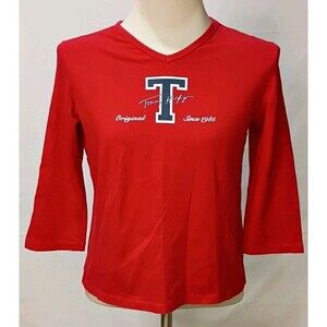 VTG Tommy Hilfiger T-Shirt Women's Large Red 3/4 Sleeve